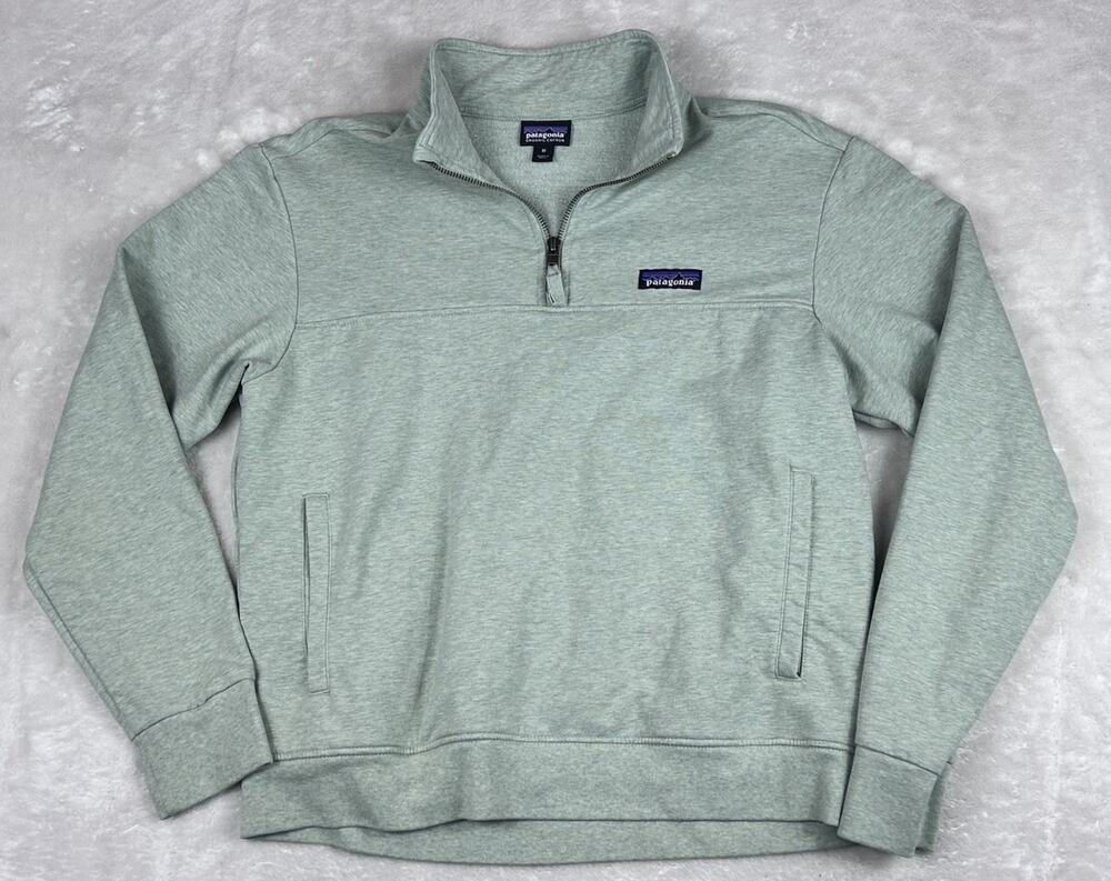 Patagonia Womens Ahnya 1/4 Zip Pullover Sweatshirt M Mint Green Organic Cotton